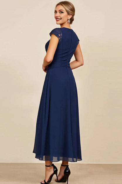 Sophisticated Graceful Elegant Navy Blue Chiffon A-Line Mother of the Bride Dress
