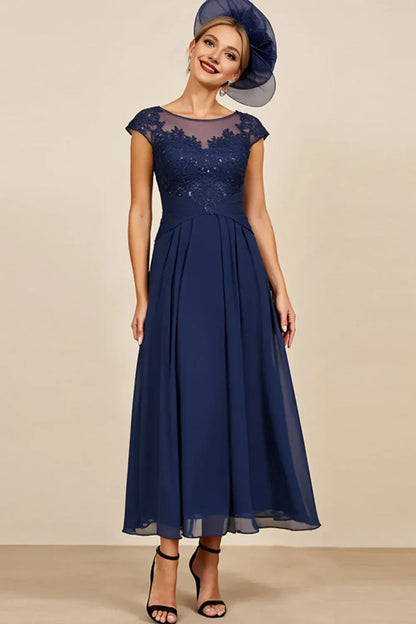 Sophisticated Graceful Elegant Navy Blue Chiffon A-Line Mother of the Bride Dress