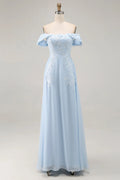 Graceful A-Line Off-the-Shoulder Cap Sleeve Zipper Back Floor-Length Mother of the Bride Dresses
