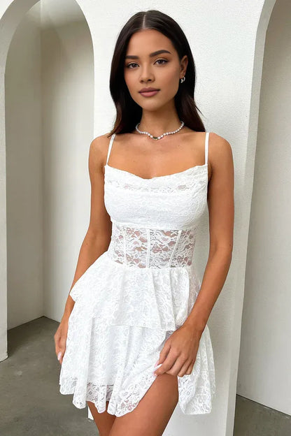 Stylish Refined Beautiful Timeless Elegant Red Lace A-Line Sleeveless Mini Homecoming Dress