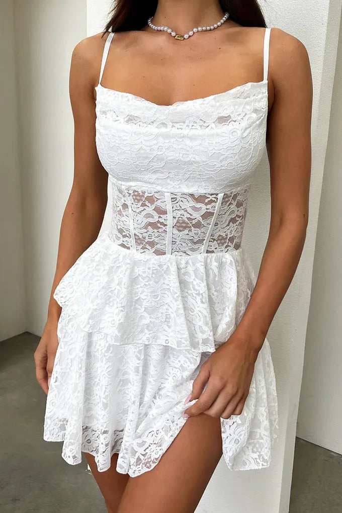 Stylish Refined Beautiful Timeless Elegant Red Lace A-Line Sleeveless Mini Homecoming Dress