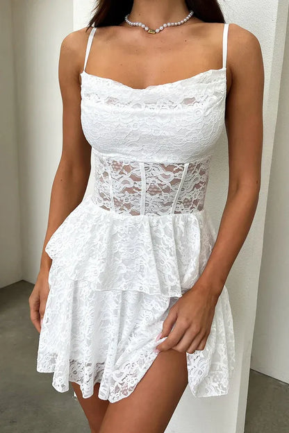 Stylish Refined Beautiful Timeless Elegant Red Lace A-Line Sleeveless Mini Homecoming Dress