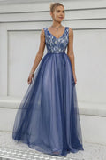 Special Occasion Sophisticated Graceful Elegant Tulle A-Line V-Neck Sleeveless Floor-Length Prom Dress