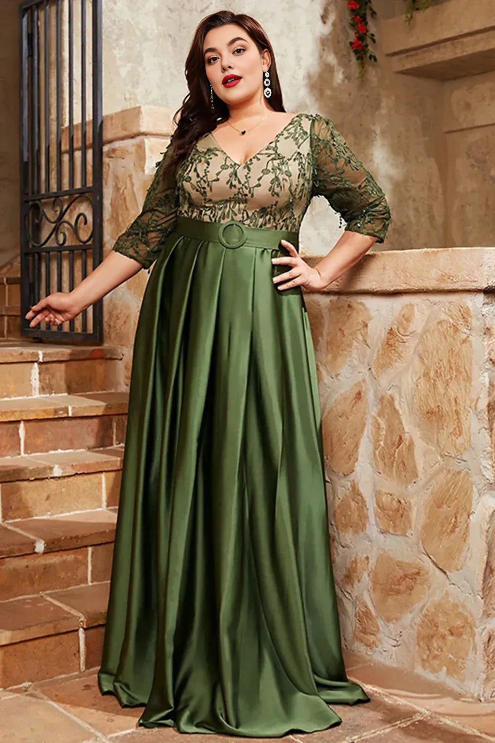 Elegant Olive Green Satin A-Line Short Sleeve Floor-Length Mother of the Bride Dress
