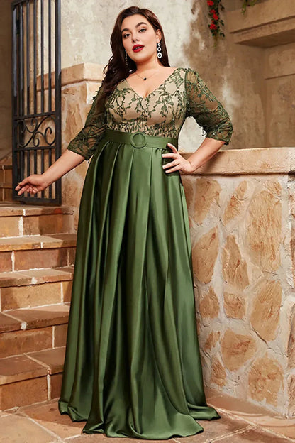 Elegant Olive Green Satin A-Line Short Sleeve Floor-Length Mother of the Bride Dress