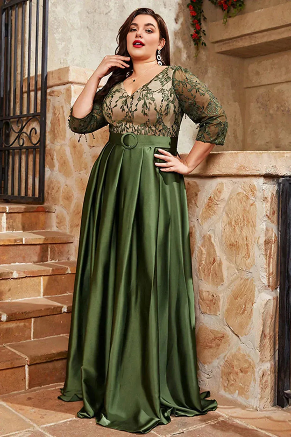 Elegant Olive Green Satin A-Line Short Sleeve Floor-Length Mother of the Bride Dress