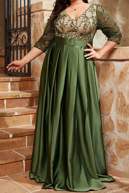 Elegant Olive Green Satin A-Line Short Sleeve Floor-Length Mother of the Bride Dress