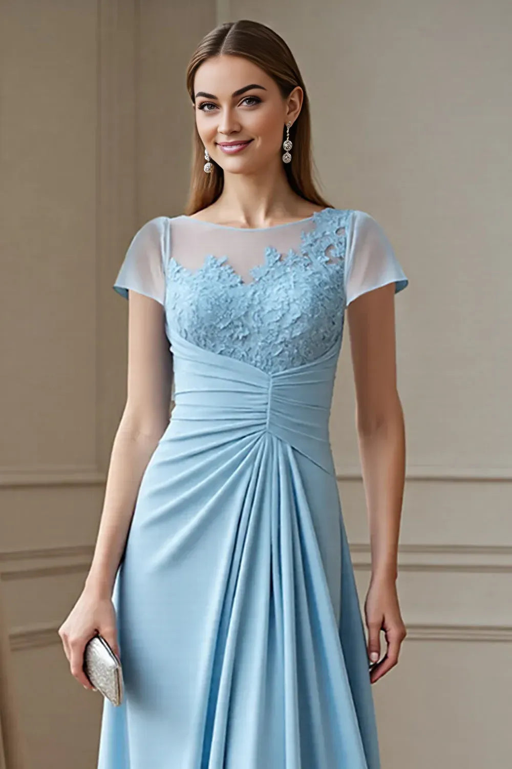 Stylish Elegant Chiffon A-Line Scoop Neck Floor-Length Mother of the Bride Dress