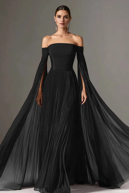 Graceful Stylish Refined Beautiful Elegant Burgundy Chiffon Long Sleeve Floor-Length Prom Dress