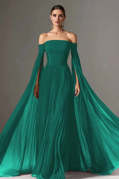 Graceful Stylish Refined Beautiful Elegant Burgundy Chiffon Long Sleeve Floor-Length Prom Dress