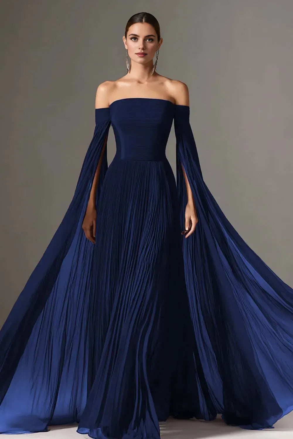 Graceful Stylish Refined Beautiful Elegant Burgundy Chiffon Long Sleeve Floor-Length Prom Dress
