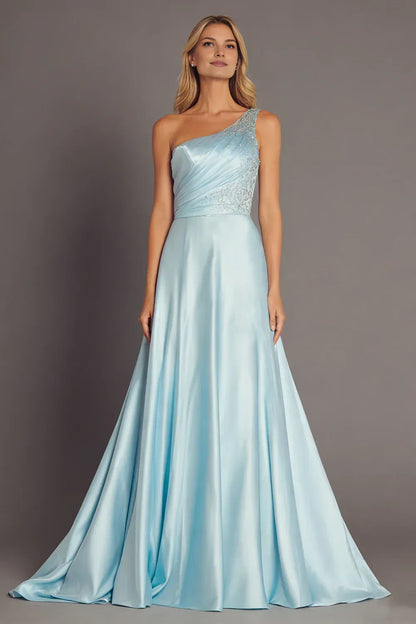 Timeless Special Occasion Sophisticated Elegant Sky Blue Satin Sleeveless Floor-Length Prom Dress