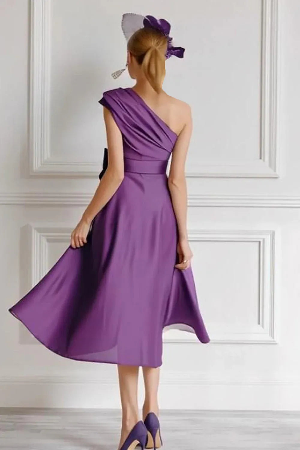 Special Occasion Sophisticated Graceful Elegant Satin Sleeveless Tea-Length Mother of the Bride Dress