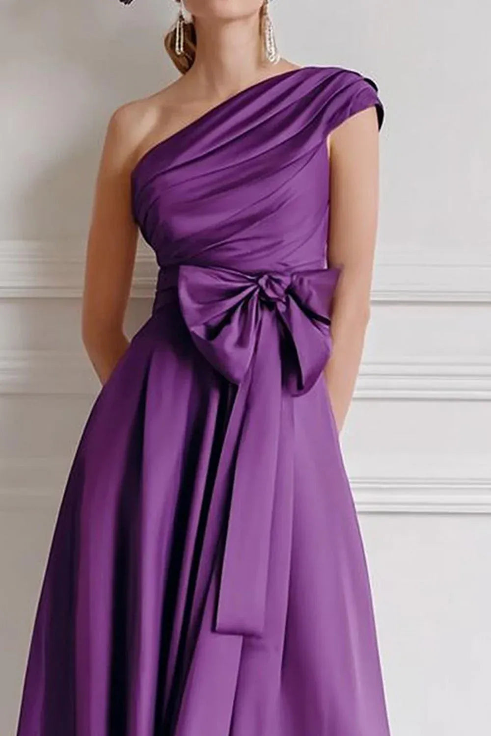 Special Occasion Sophisticated Graceful Elegant Satin Sleeveless Tea-Length Mother of the Bride Dress