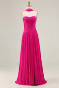 Refined Beautiful Timeless Elegant Hot Pink Tulle Strapless Sleeveless Floor-Length Prom Dress