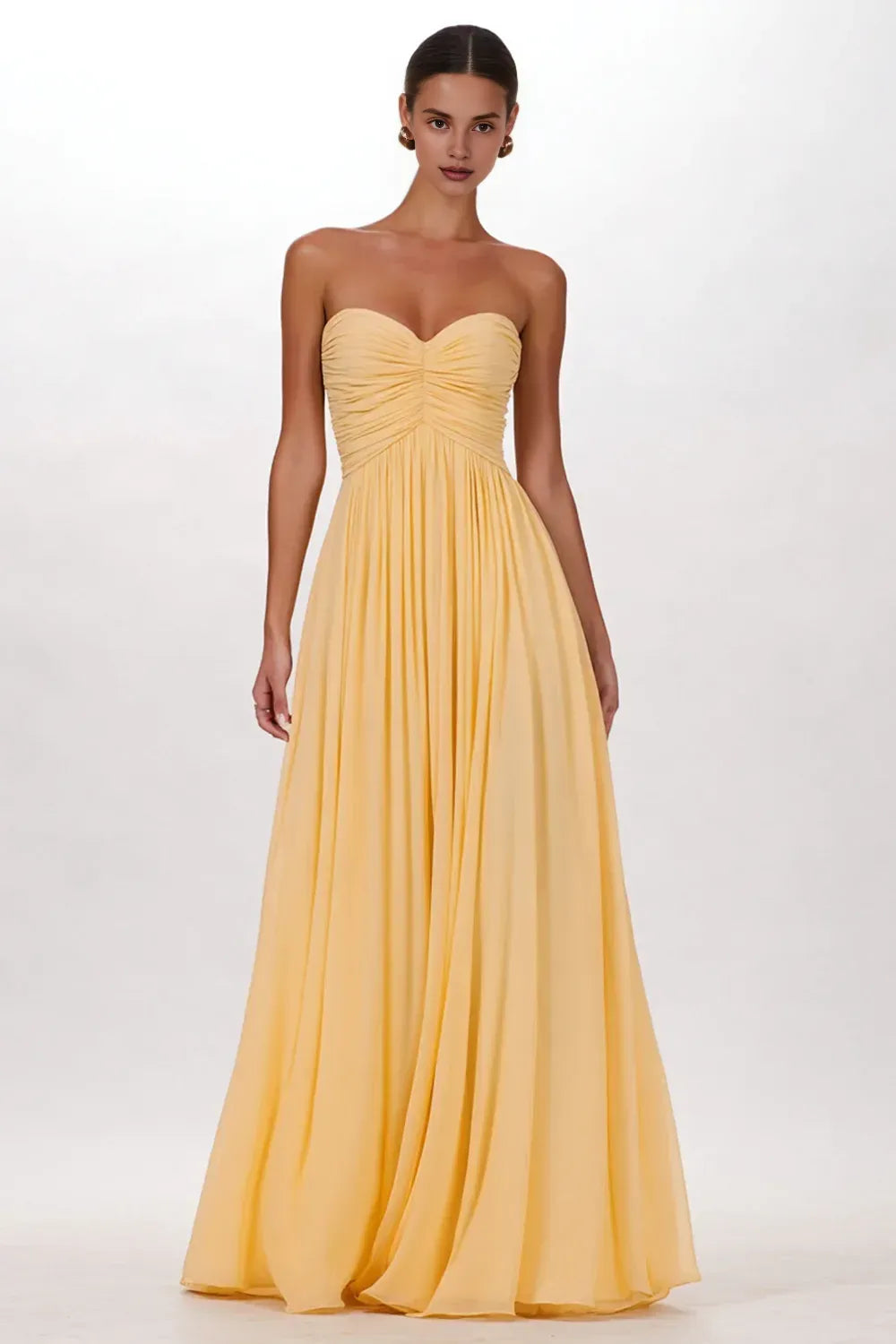 Special Occasion Sophisticated Graceful Stylish Elegant Yellow Chiffon Strapless Sleeveless Floor-Length Prom Dress