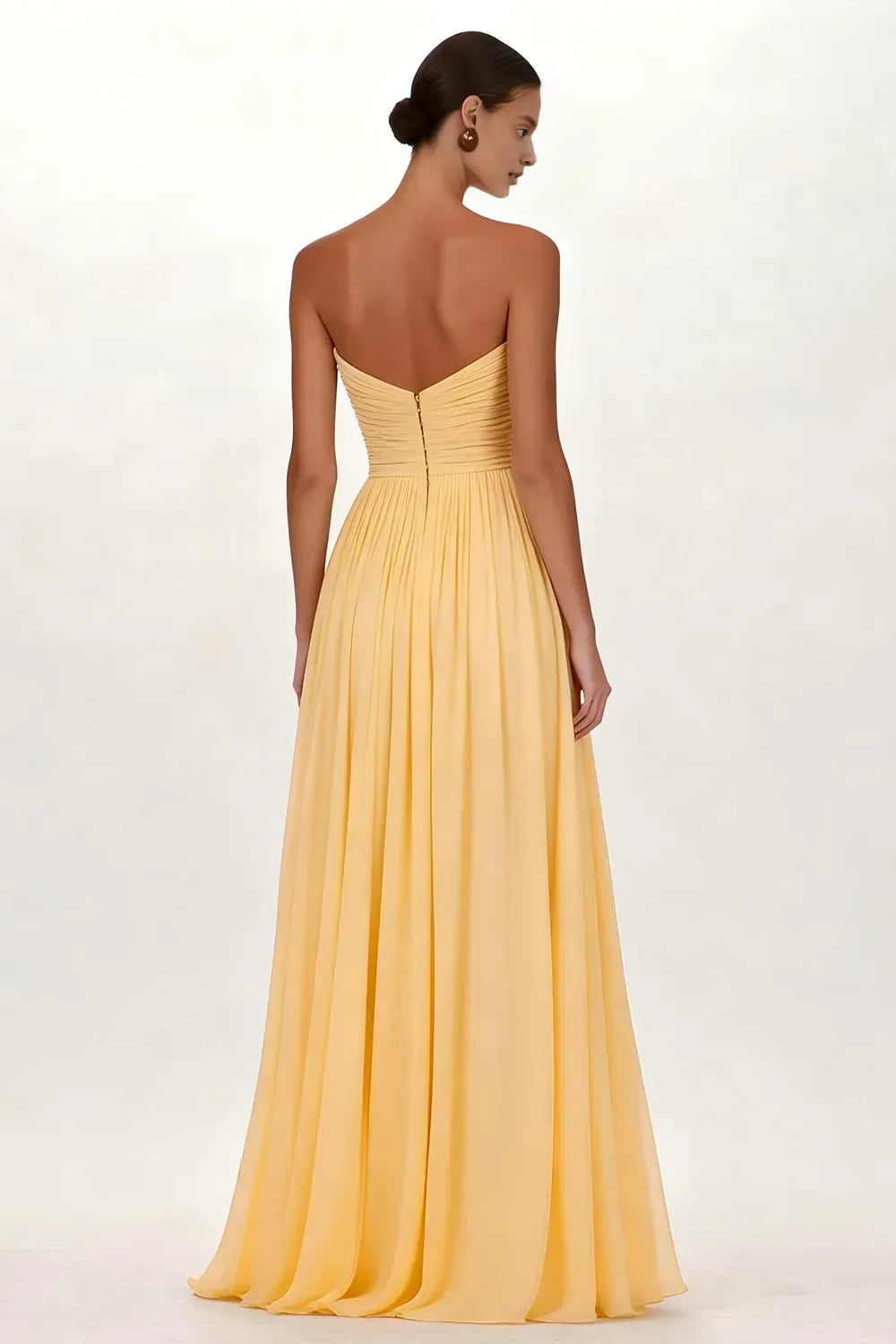 Special Occasion Sophisticated Graceful Stylish Elegant Yellow Chiffon Strapless Sleeveless Floor-Length Prom Dress