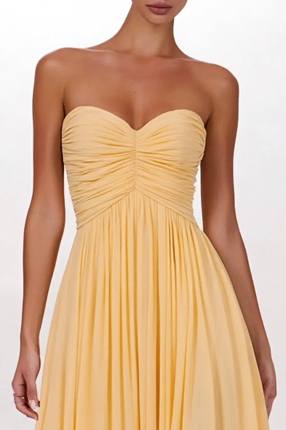Special Occasion Sophisticated Graceful Stylish Elegant Yellow Chiffon Strapless Sleeveless Floor-Length Prom Dress