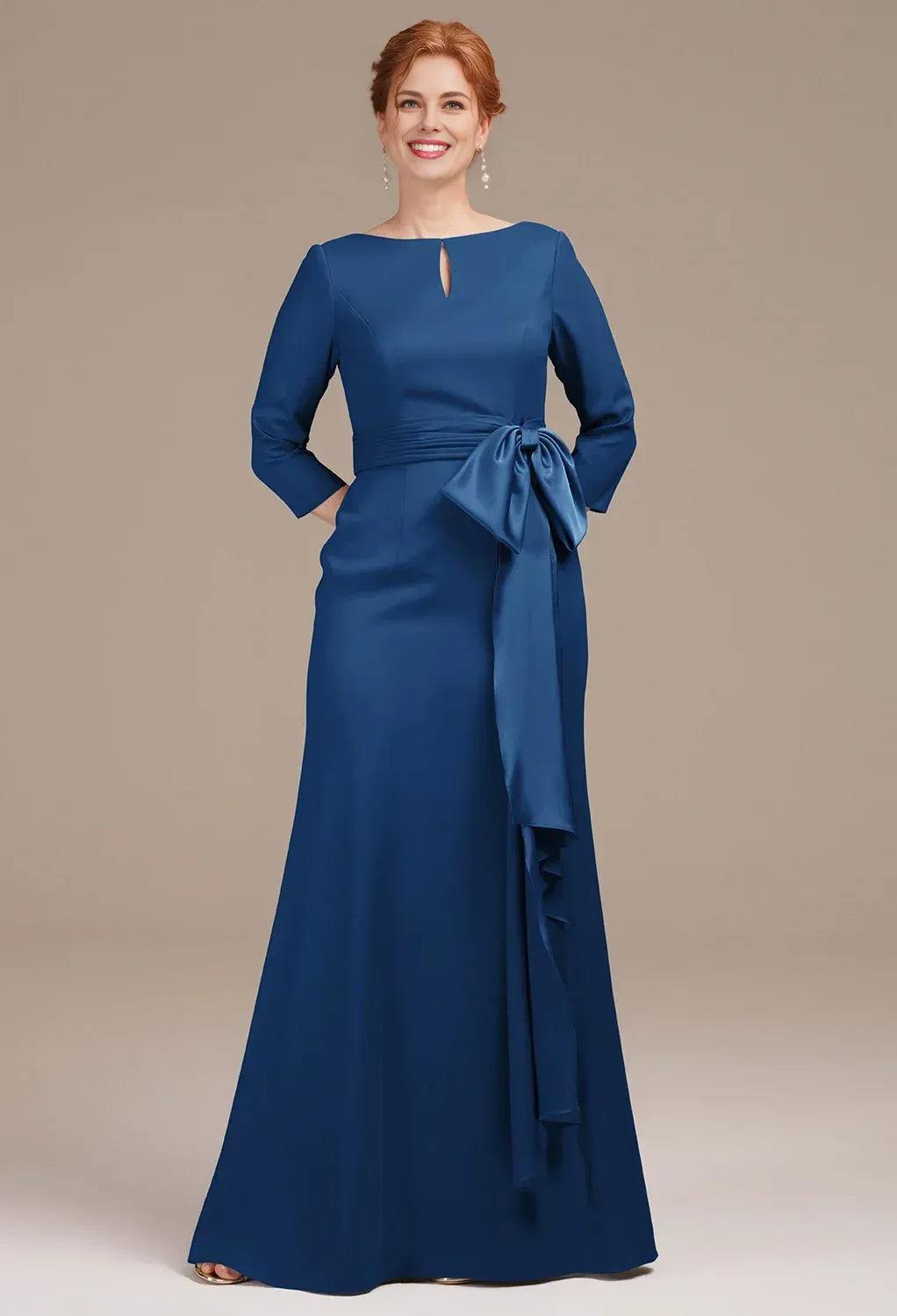 Sophisticated Graceful Stylish Elegant Satin Mermaid Pleated Mother of the Bride Dress
