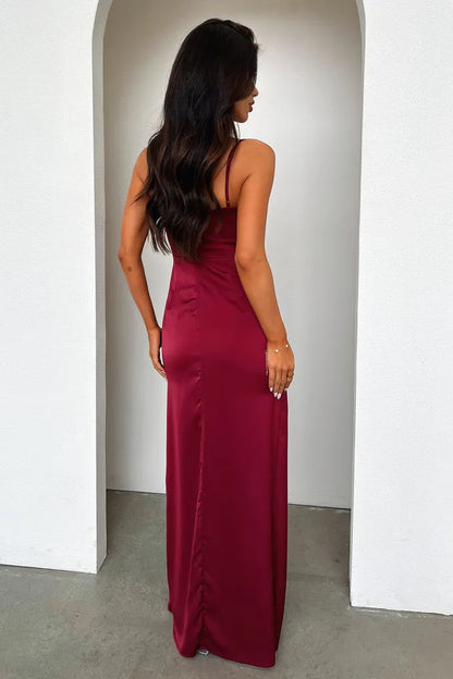 Timeless Special Occasion Elegant Burgundy Satin Mermaid Cowl Sleeveless Floor-Length Prom Dress