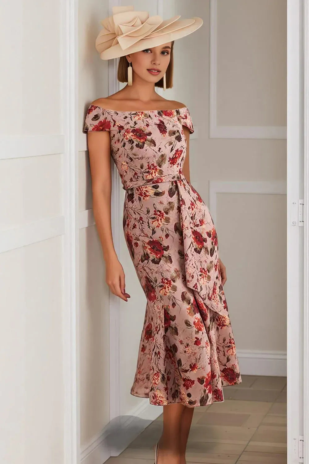 Beautiful Timeless Chic Elegant Gold Mermaid Tea-Length Mother of the Bride Dress