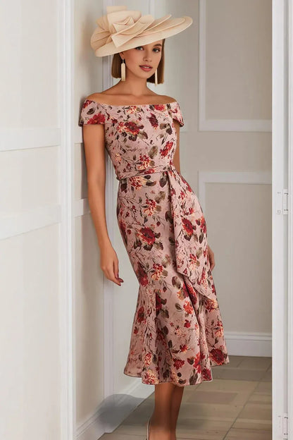 Beautiful Timeless Chic Elegant Gold Mermaid Tea-Length Mother of the Bride Dress