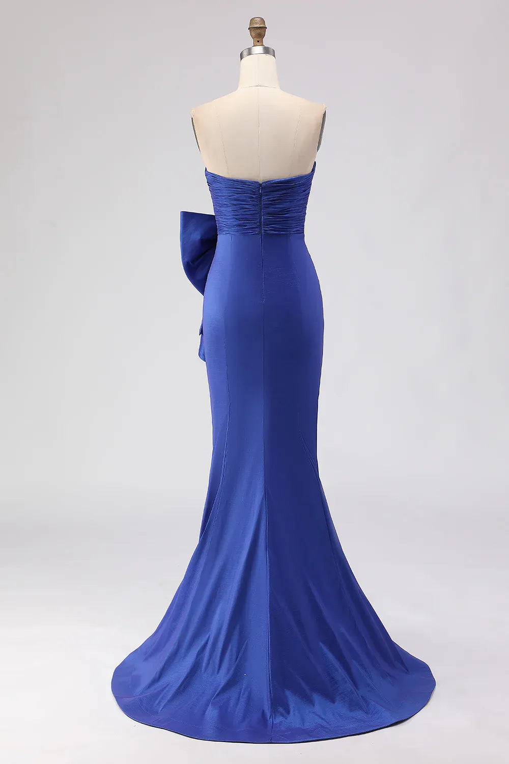 Refined Beautiful Elegant Royal Blue Satin Mermaid Strapless Sleeveless Floor-Length Prom Dress
