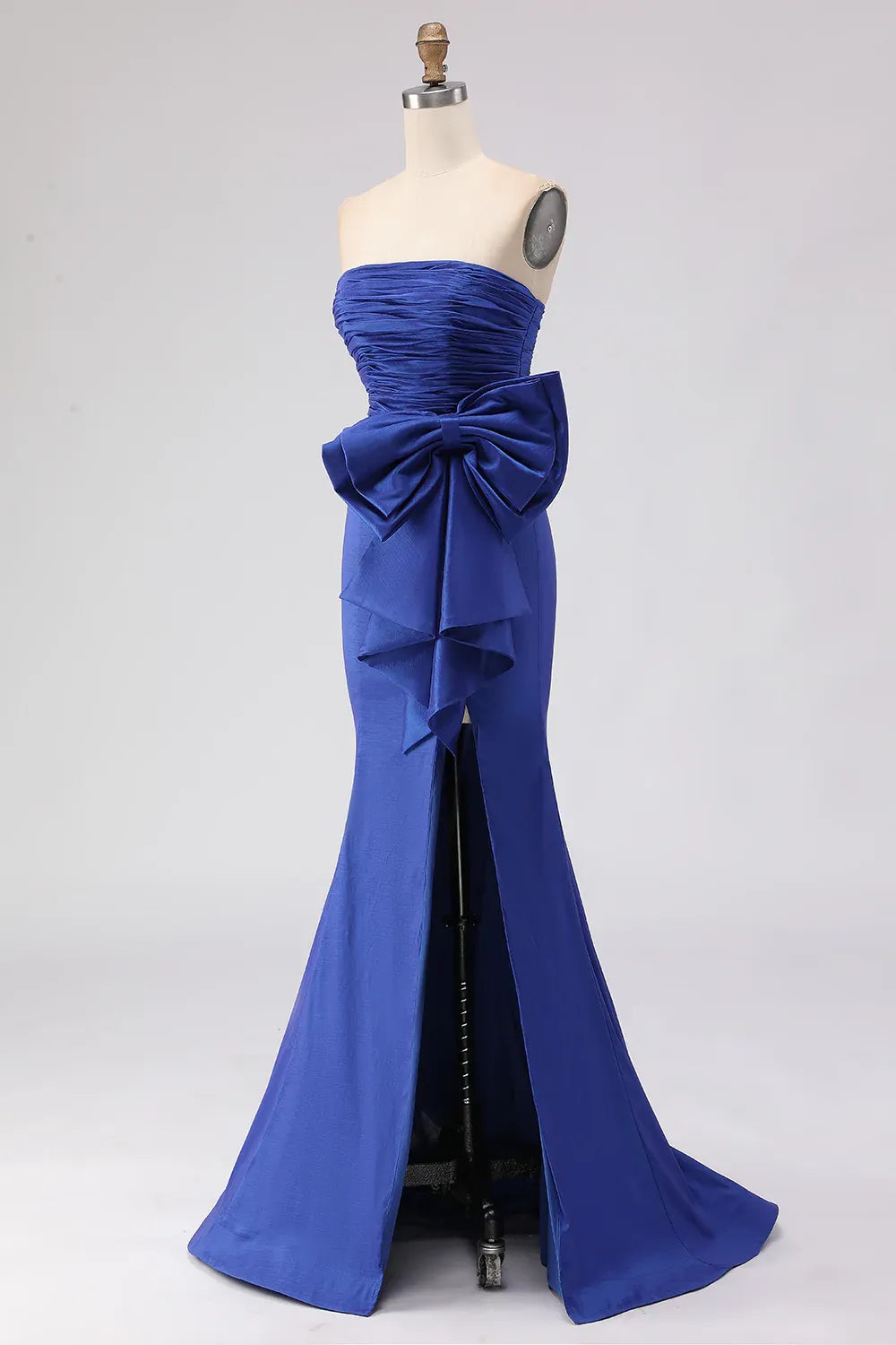 Refined Beautiful Elegant Royal Blue Satin Mermaid Strapless Sleeveless Floor-Length Prom Dress