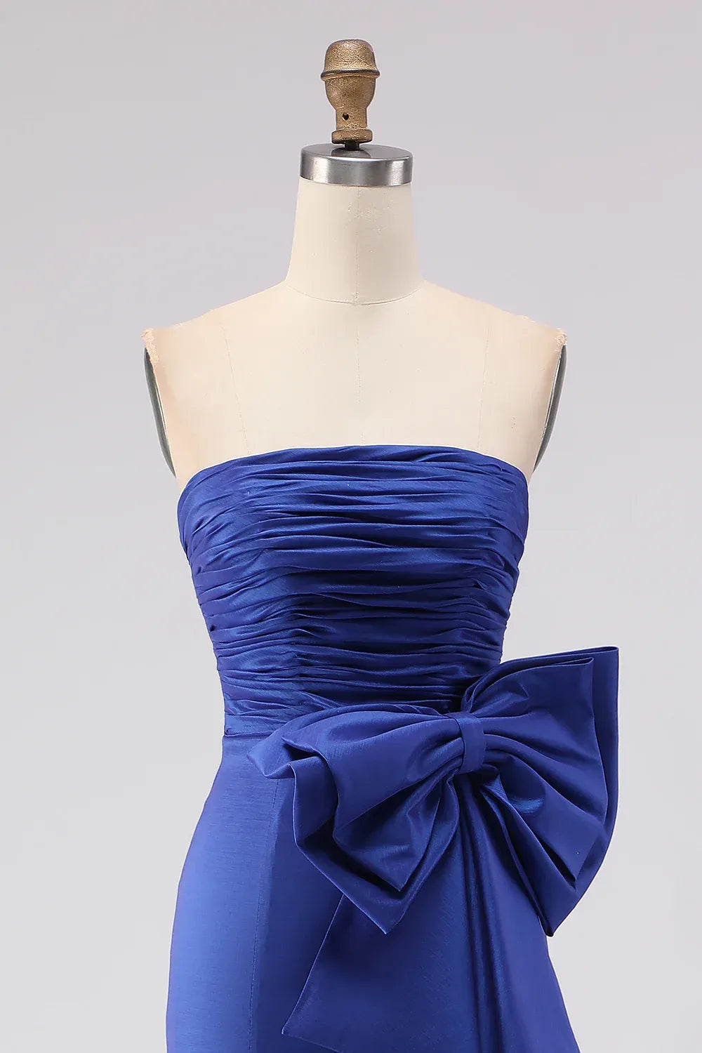 Refined Beautiful Elegant Royal Blue Satin Mermaid Strapless Sleeveless Floor-Length Prom Dress