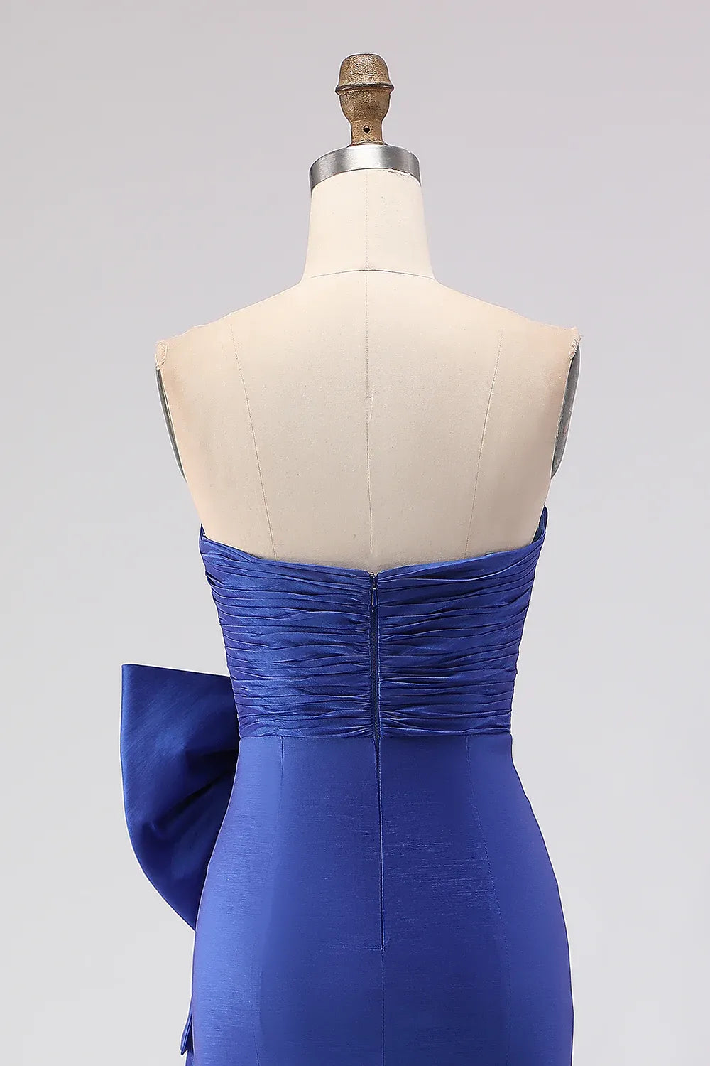 Refined Beautiful Elegant Royal Blue Satin Mermaid Strapless Sleeveless Floor-Length Prom Dress