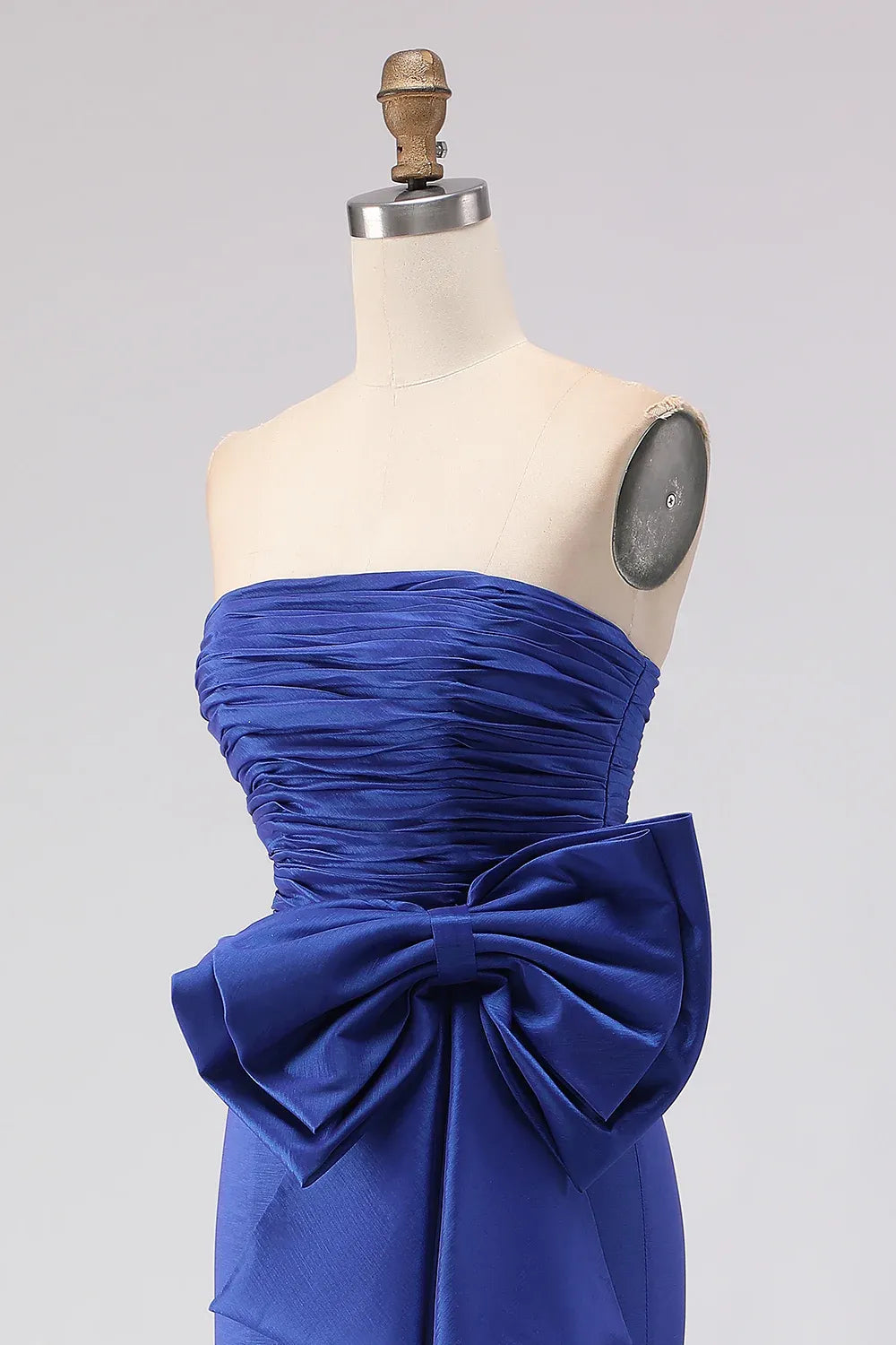 Refined Beautiful Elegant Royal Blue Satin Mermaid Strapless Sleeveless Floor-Length Prom Dress