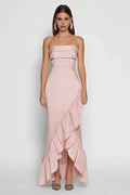 Stylish Refined Elegant Blush Pink Satin Mermaid Strapless Sleeveless Floor-Length Prom Dress