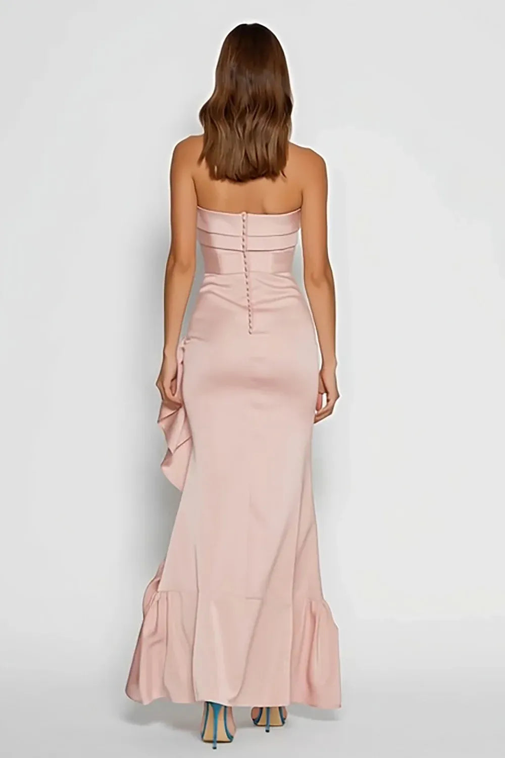 Stylish Refined Elegant Blush Pink Satin Mermaid Strapless Sleeveless Floor-Length Prom Dress