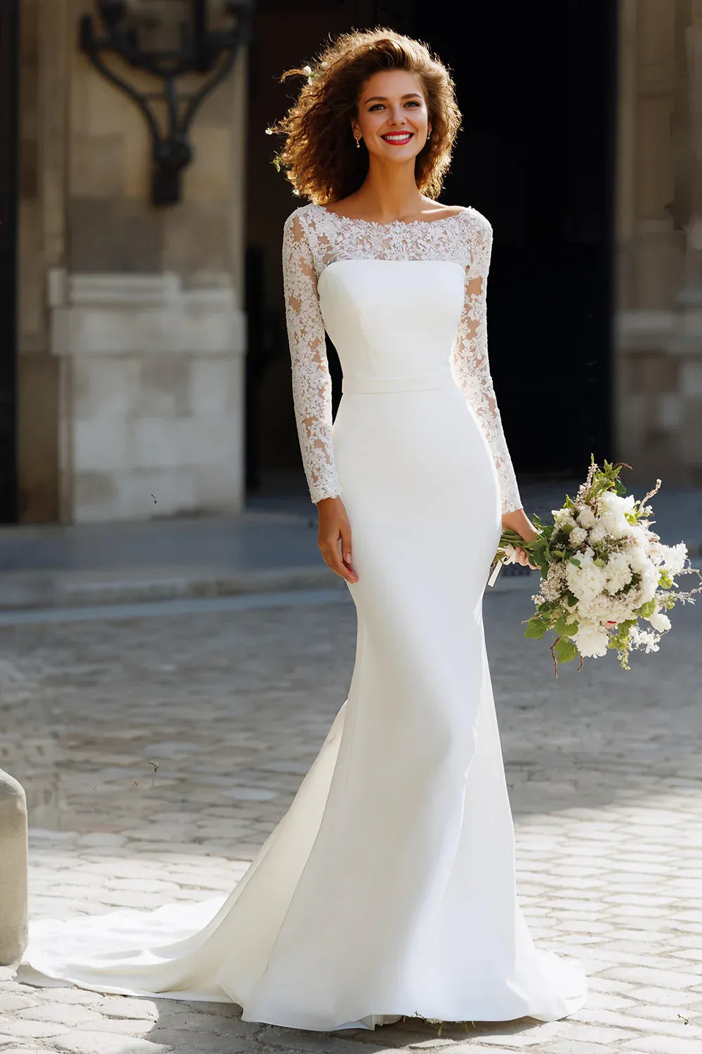 Timeless Special Occasion Elegant Ivory Chiffon Mermaid Long Sleeve Long Wedding Dress