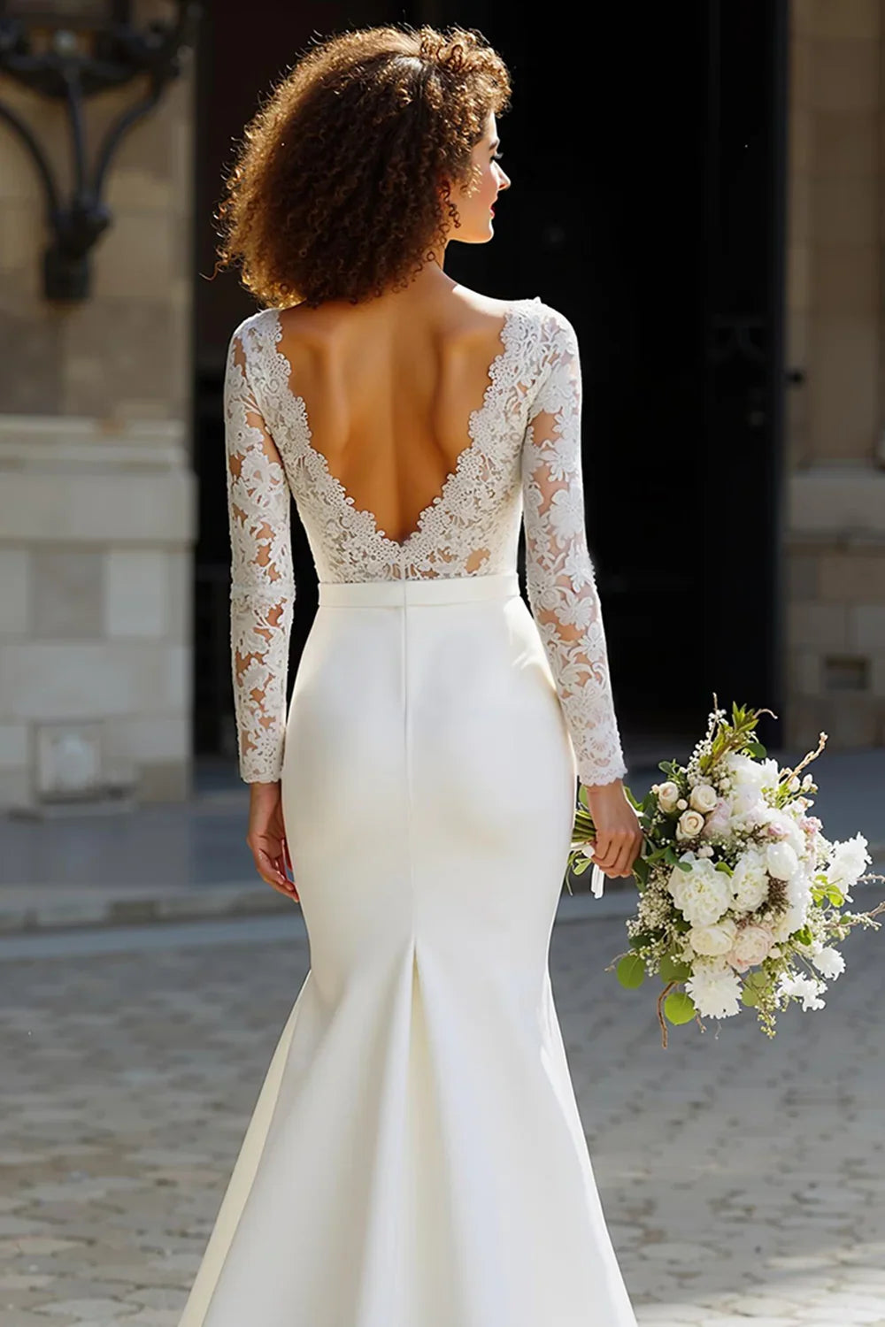 Timeless Special Occasion Elegant Ivory Chiffon Mermaid Long Sleeve Long Wedding Dress