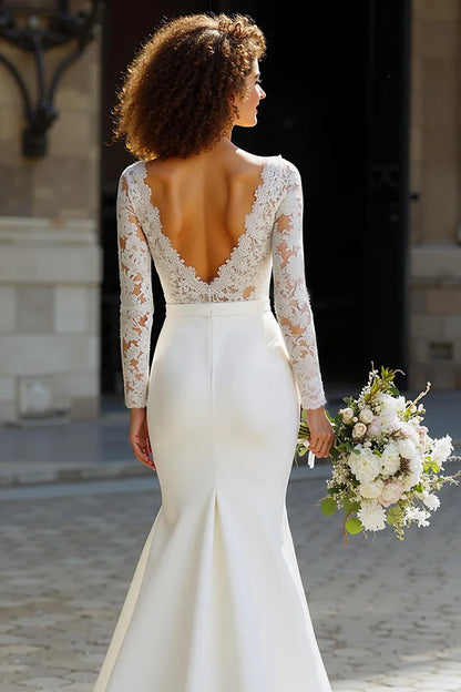 Timeless Special Occasion Elegant Ivory Chiffon Mermaid Long Sleeve Long Wedding Dress