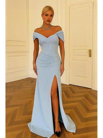 Sophisticated Graceful Stylish Refined Elegant Light Blue Satin Mermaid Sleeveless Prom Dress