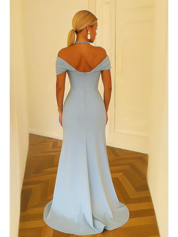 Sophisticated Graceful Stylish Refined Elegant Light Blue Satin Mermaid Sleeveless Prom Dress