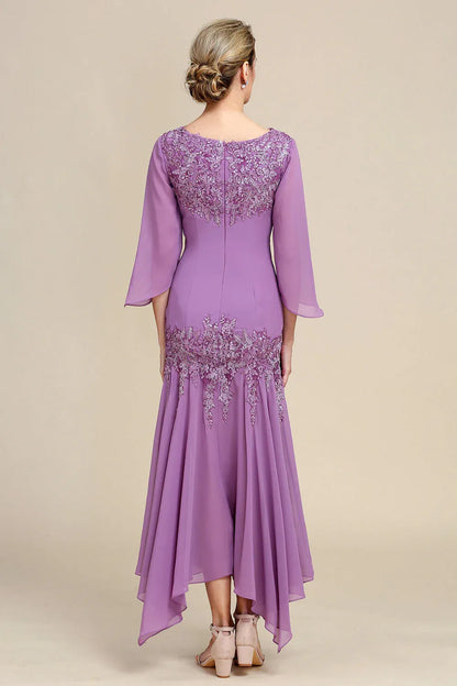 Elegant Lavender Chiffon Mermaid Long Sleeve Floor-Length Mother of the Bride Dress
