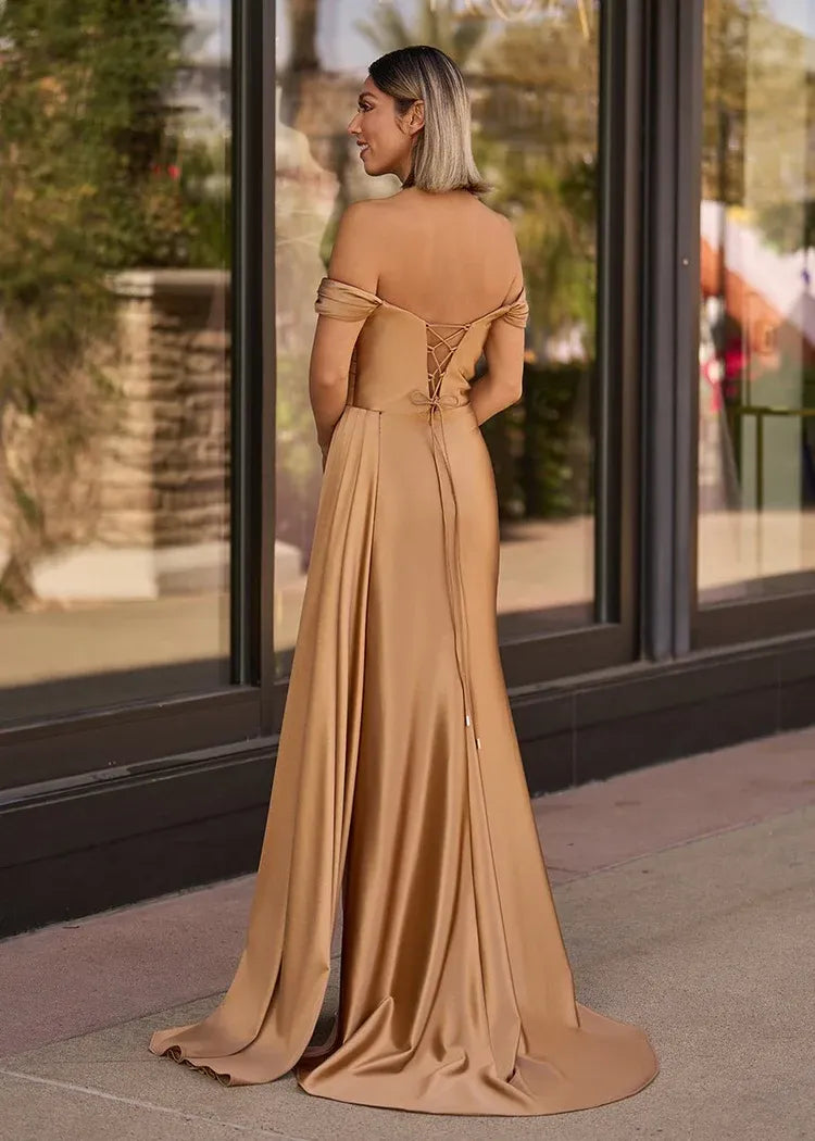 Special Occasion Sophisticated Graceful Stylish Refined Elegant Champagne Satin Mermaid Sleeveless Prom Dress