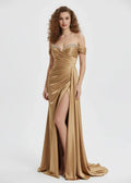 Special Occasion Sophisticated Graceful Stylish Refined Elegant Champagne Satin Mermaid Sleeveless Prom Dress