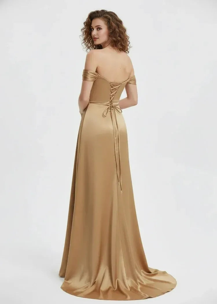 Special Occasion Sophisticated Graceful Stylish Refined Elegant Champagne Satin Mermaid Sleeveless Prom Dress