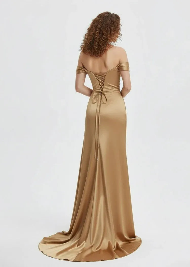 Special Occasion Sophisticated Graceful Stylish Refined Elegant Champagne Satin Mermaid Sleeveless Prom Dress