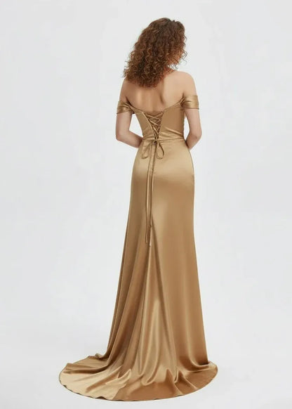 Special Occasion Sophisticated Graceful Stylish Refined Elegant Champagne Satin Mermaid Sleeveless Prom Dress