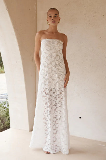 Stylish Refined Beautiful Timeless Elegant Lace Sheath Strapless Sleeveless Floor-Length Prom Dress