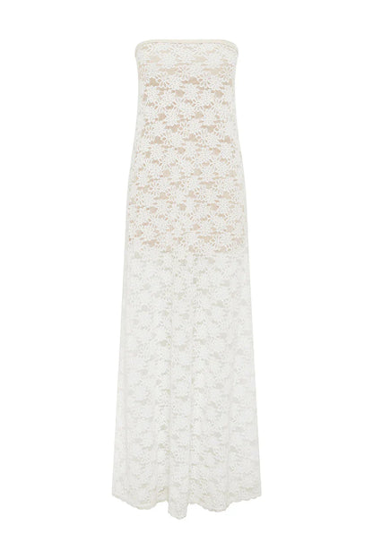 Stylish Refined Beautiful Timeless Elegant Lace Sheath Strapless Sleeveless Floor-Length Prom Dress