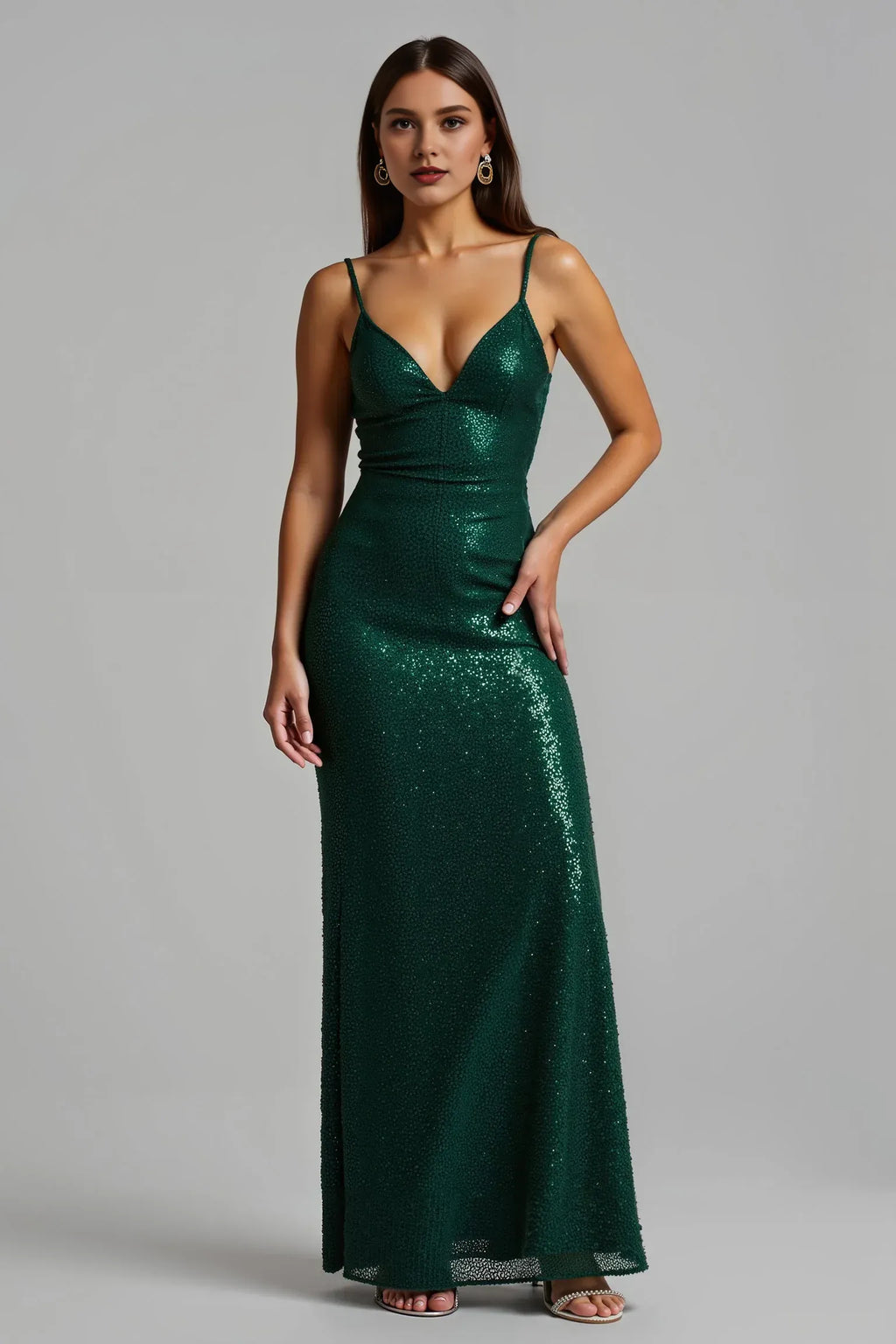 Timeless Special Occasion Sophisticated Elegant Silver Sequins Sheath Sleeveless Floor-Length Prom Dress