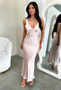 Special Occasion Sophisticated Graceful Elegant Satin Sheath V-Neck Sleeveless Floor-Length Prom Dress