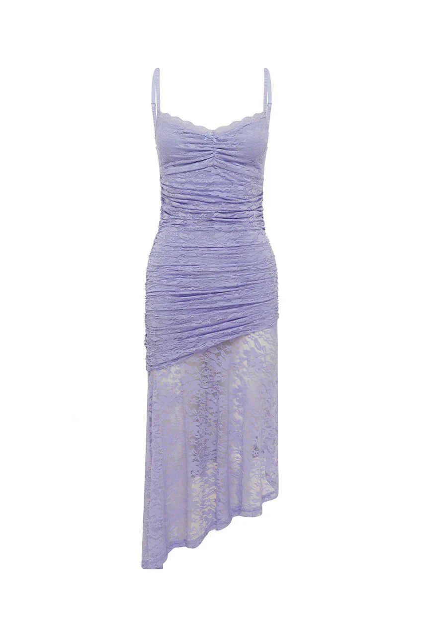 Sophisticated Graceful Stylish Refined Beautiful Elegant White Lace Asymmetric Sleeveless Prom Dress