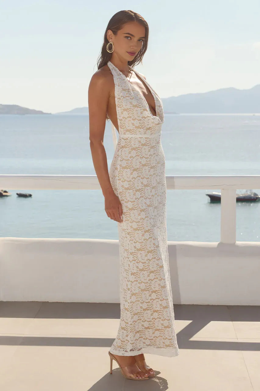 Special Occasion Sophisticated Graceful Stylish Elegant Red Lace Cowl Sleeveless Floor-Length Prom Dress